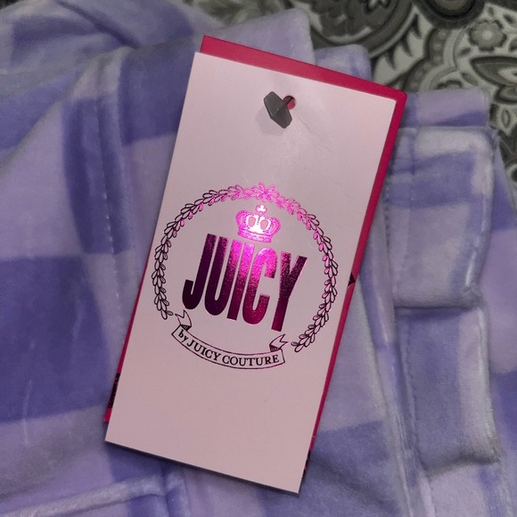 Juicy couture lilac checkered mid rise straight leg velour sweatpants - Picture 9 of 11